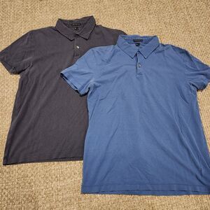 2 Theory Polo Shirts Womens M Silk Cotton Bron Peru Golf Preppy Navy Teal Blue
